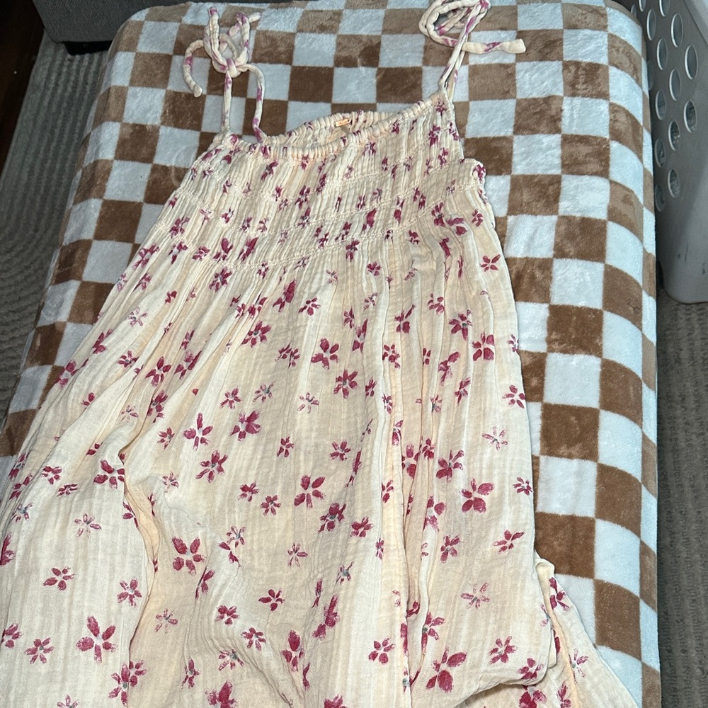 Free People Cream and Pink Floral Maxi Dress